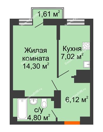 1 комнатная квартира 32,68 м² в ЖК Мечников, дом ул. Мечникова, 37