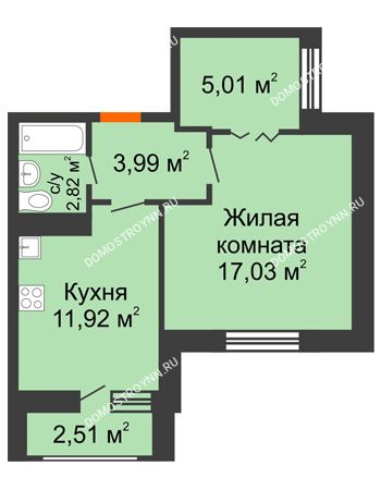 1 комнатная квартира 43,28 м² в ЖК Москва Град, дом № 63