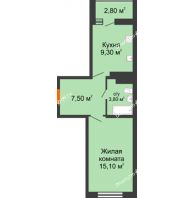 1 комнатная квартира 37,1 м² в ЖК Вересаево, дом Литер 14 - планировка