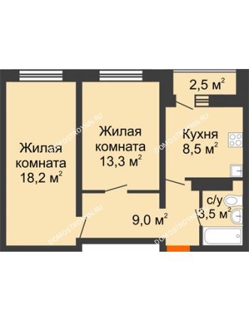 2 комнатная квартира 53,75 м² в ЖК Корабли, дом № 54