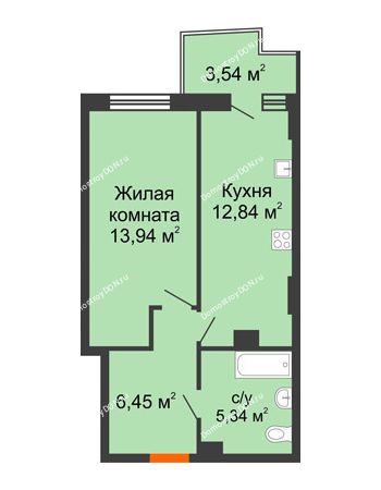 1 комнатная квартира 39,2 м² в ЖК Сердце Ростова 2, дом Литер 8