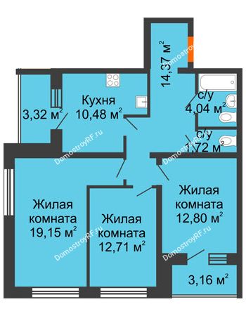 3 комнатная квартира 78,51 м² - ЖК Вавиловский Дворик