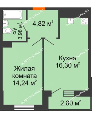 1 комнатная квартира 42,14 м² - ЖК Комарово