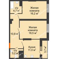 2 комнатная квартира 68,1 м², ЖК Космолет - планировка