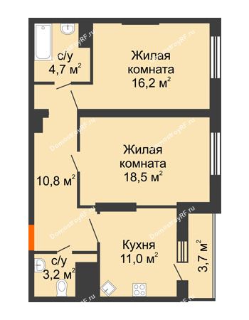 2 комнатная квартира 68,1 м² - ЖК Космолет