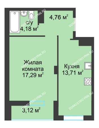 1 комнатная квартира 42,98 м² в ЖК На Вятской, дом № 3 (по генплану)