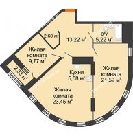 2 комнатная квартира 82,85 м² в ЖК Дом на Набережной, дом № 1 - планировка