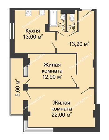 2 комнатная квартира 67,8 м² - ЖК Дом на Береговой