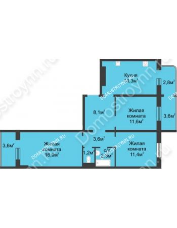3 комнатная квартира 74,9 м² в ЖК Сормовская сторона, дом № 4
