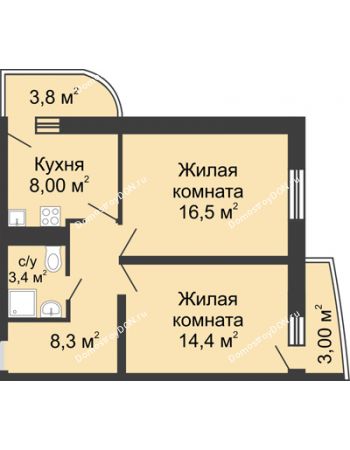2 комнатная квартира 53,5 м² в ЖК Звезда Столицы, дом Литер 2