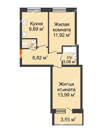 2 комнатная квартира 48,8 м² в ЖК АВИА, дом № 2