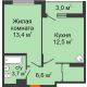 1 комнатная квартира 39,31 м² в Макрорайон Амград, дом № 4 - планировка
