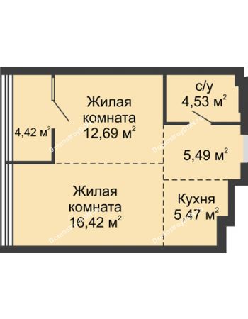 2 комнатная квартира 49,02 м² - ЖК Белый Ангел
