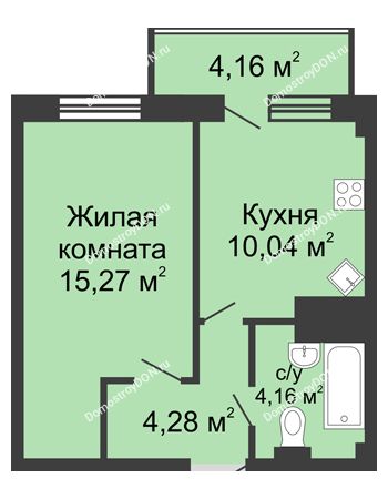 1 комнатная квартира 37,91 м² - ЖК Парк Островского