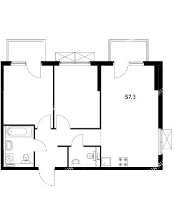 2 комнатная квартира 57,3 м² в ЖК Савин парк, дом корпус 1