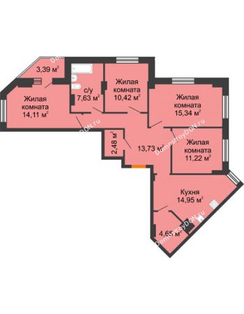4 комнатная квартира 96,23 м² в ЖК Кристалл, дом Литер 1