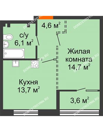 1 комнатная квартира 40,9 м² - ЖК Лайнер на Барминской
