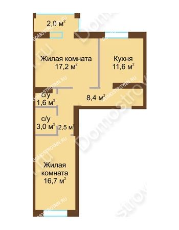 2 комнатная квартира 63,1 м² - ЖД по ул. Вольская