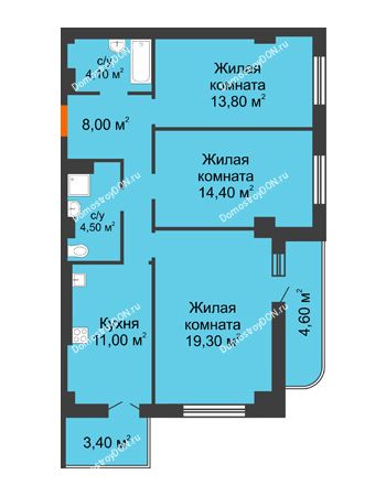 3 комнатная квартира 83,1 м² в ЖК Парк Островского 2, дом № 2
