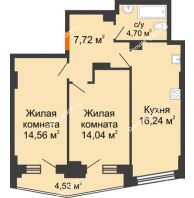 2 комнатная квартира 59,17 м² в ЖК Рубин, дом Литер 3 - планировка