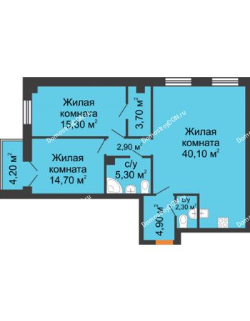 3 комнатная квартира 91,4 м² - ЖК Дом на 18-й Линии, 3