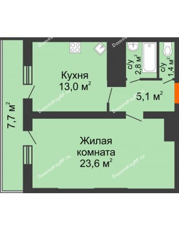 1 комнатная квартира 53,6 м² - ЖК Космолет