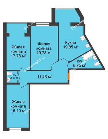 3 комнатная квартира 92,79 м² в ЖК Бунина парк, дом 3 этап, блок-секция 3 С