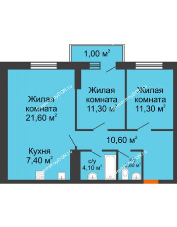 3 комнатная квартира 69,9 м² - ЖК Клубный дом на Мечникова