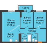 3 комнатная квартира 69,9 м², ЖК Клубный дом на Мечникова - планировка