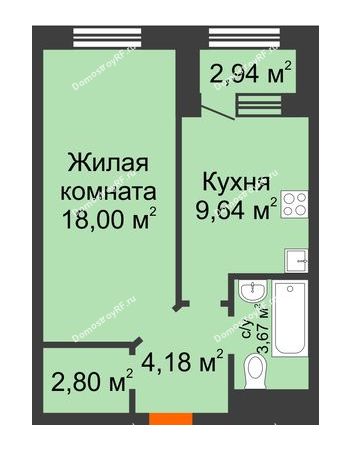 1 комнатная квартира 39,76 м² в ЖК Кубанский (Московский), дом Литер 4