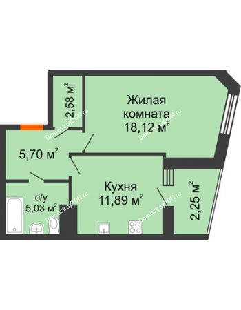 1 комнатная квартира 45,87 м² в Микрорайон Красный Аксай, дом Литер 24