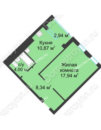 1 комнатная квартира 42,62 м² в ЖК Воскресенская слобода, дом №1