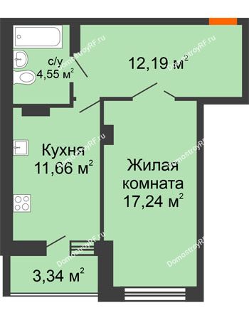 1 комнатная квартира 48,98 м² - ЖК Галактика