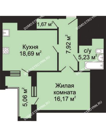 1 комнатная квартира 52,21 м² - ЖК Гелиос