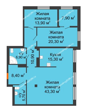3 комнатная квартира 128,7 м² - ЖК Богатяновский