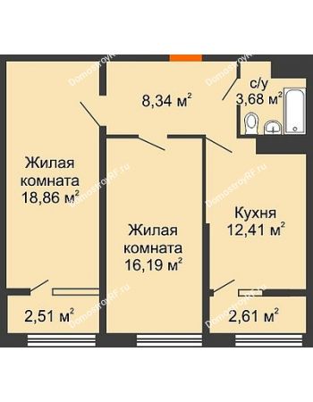 2 комнатная квартира 62,03 м² - ЖК Сердце