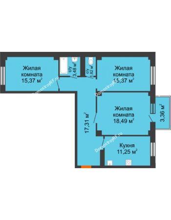 3 комнатная квартира 84,1 м² в ЖК Ясный, дом № 10