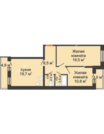 2 комнатная квартира 67,8 м² в ЖК Парк Победы, дом Литер 2
