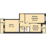 2 комнатная квартира 67,8 м² в ЖК Парк Победы, дом Литер 2 - планировка