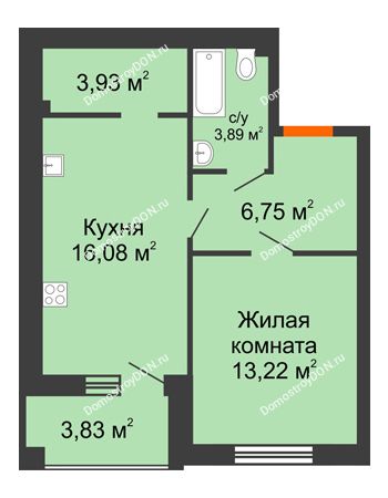 1 комнатная квартира 45,79 м² в ЖК Измаильский экоквартал, дом 1 этап