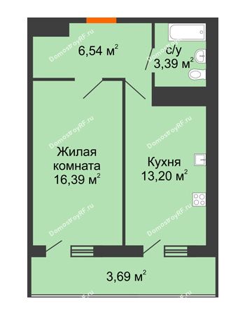 1 комнатная квартира 43,21 м² в ЖК Фамилия, дом Литер 1