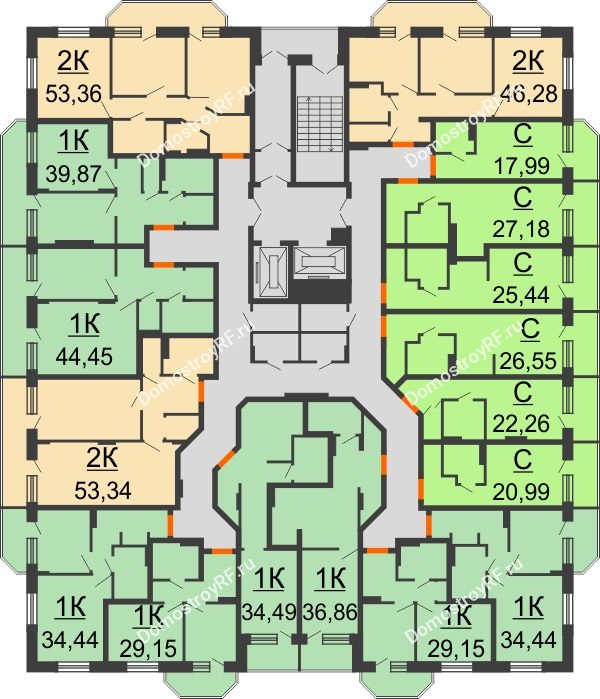 Планировка 2 этажа в доме Секция Бета в ЖК Галактика
