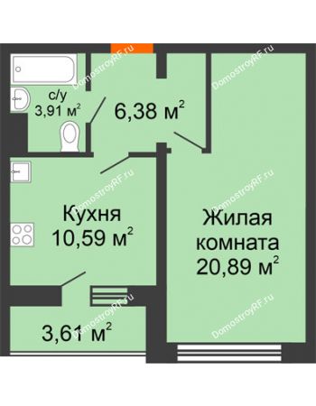 1 комнатная квартира 43,57 м² - Жилой дом: №23 в мкр. Победа