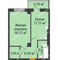 1 комнатная квартира 41,08 м² в ЖК Сокол на Оганова, дом Литер 1 - планировка