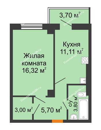 1 комнатная квартира 41,08 м² в ЖК Сокол на Оганова, дом Литер 1