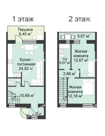 3 комнатная квартира 80 м² в КП Фроловский, дом № 1 по ул. Восточная (70м2 и 80м2)
