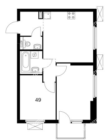 2 комнатная квартира 49 м² в ЖК Савин парк, дом корпус 6