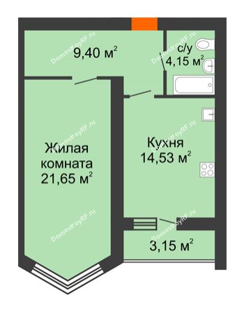 1 комнатная квартира 51,31 м² в ЖК Майский, дом № 6, секции 3, 4