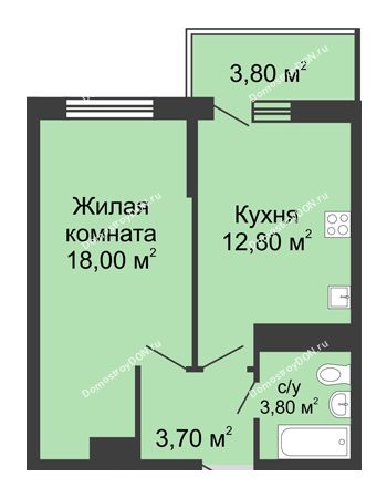 1 комнатная квартира 40,2 м² в ЖК Первый, дом Литер 2