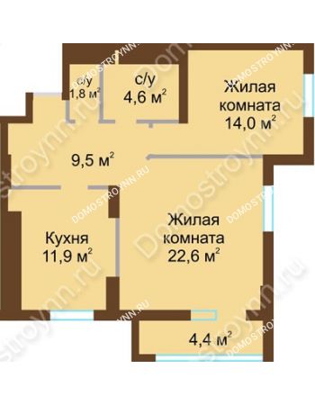 2 комнатная квартира 68,8 м² - ЖК Подкова Сормовская